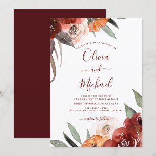 Autumn Wedding Burgundy Floral Fall Invitation