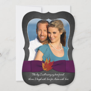 Autumn Wedding Chalkboard, Fall Leaves, Purple 2 Invitation