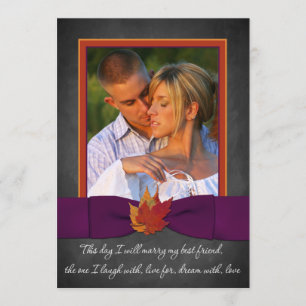 Autumn Wedding   Chalkboard, Fall Leaves   Purple Invitation
