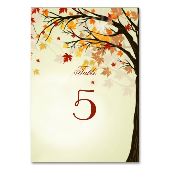  Autumn Wedding Country Fall Leaves Table Number (Back)