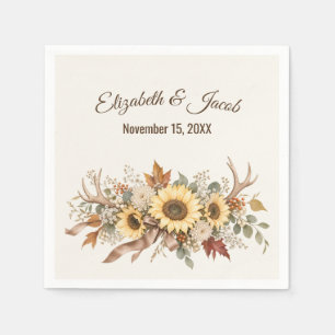 Autumn Wedding Deer Antlers and Sunflowers Napkins