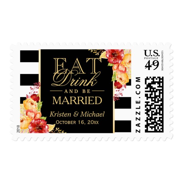 Autumn Wedding EAT Drink And Be Married Floral Postage