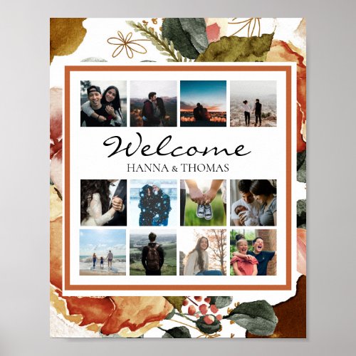 Autumn Wedding Fall Watercolor Floral Welcome Sign