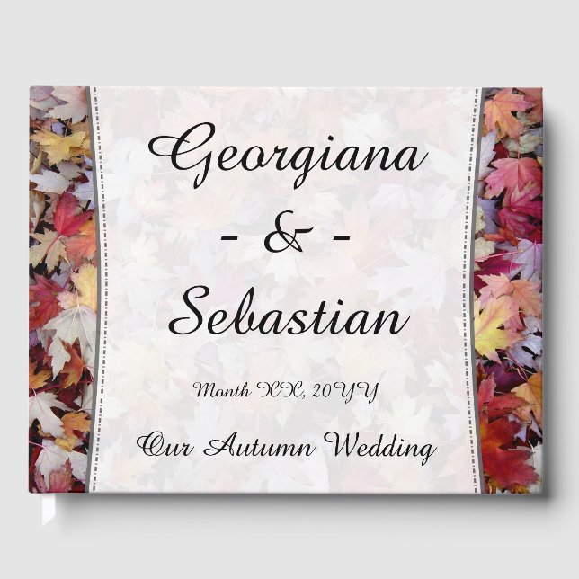 Autumn Wedding Fallen Leaves + Customized Names Guest Book (Front)