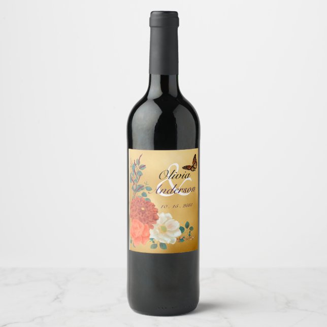 Autumn Wedding Floral Butterfly Beverage Label Set (Front)