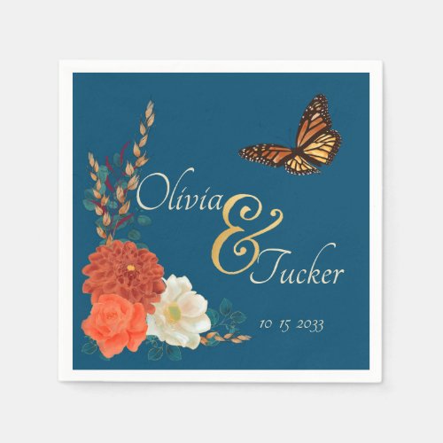 Autumn Wedding Floral Butterfly Custom Napkins