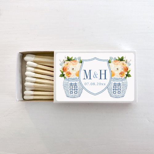 Autumn Wedding Ginger Jar Fall Flowers Monogram Matchboxes