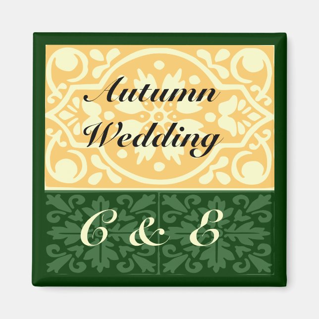 Autumn Wedding Green Tan Monogram Custom Magnet (Front)