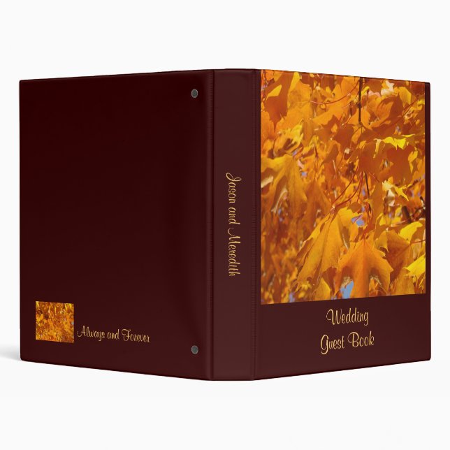 Autumn Wedding Guest Book binder Golden Leaves (Background)