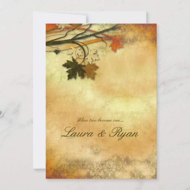 Autumn Wedding Invitation Maple Leaves Orange (Front)