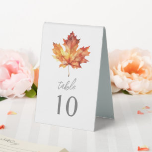 Autumn Wedding Leaf Table Number Tent