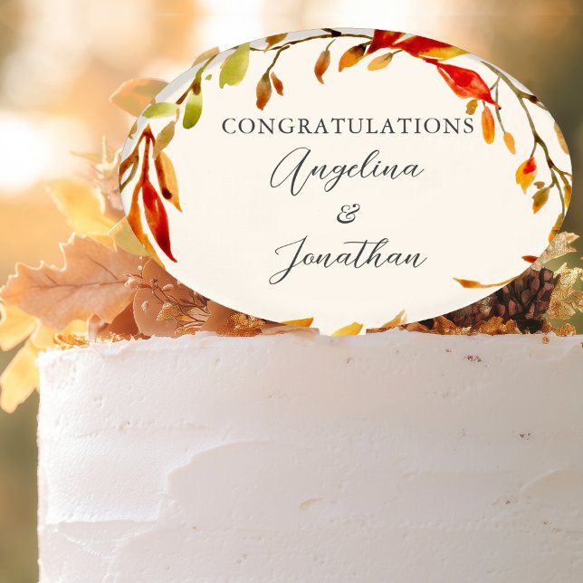 Autumn Wedding Personalized Fall Leaf Cake Topper (Creator Uploaded)