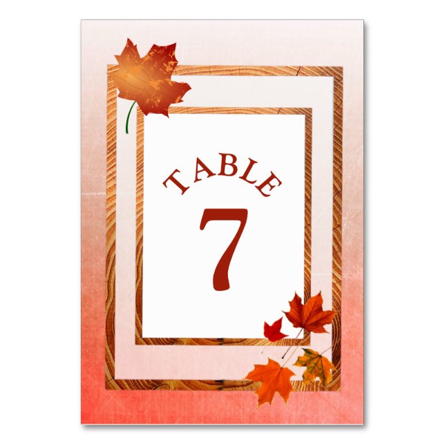 Autumn Wedding Pretty Fall Table Number Card (Front)