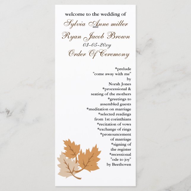 autumn Wedding program (Front)