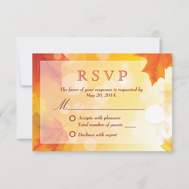 Autumn Wedding Red Maple Leaves RSVP Card (Front)