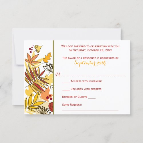 Autumn Wedding RSVP Card  Leaves Seeds Berries