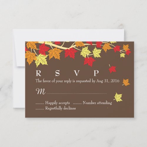 Autumn Wedding RSVP Card with Maple Leaves Falling