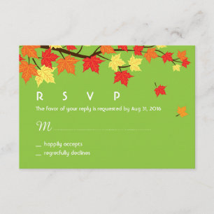 Autumn Wedding RSVP Card with Maple Leaves Falling