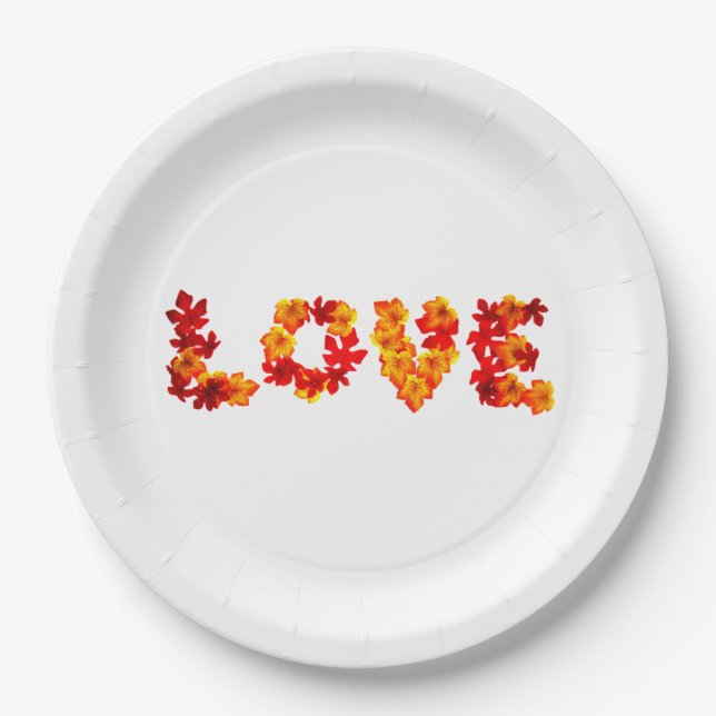 Autumn Wedding Rustic Leaves Spell Love Fall Paper Plates (Front)