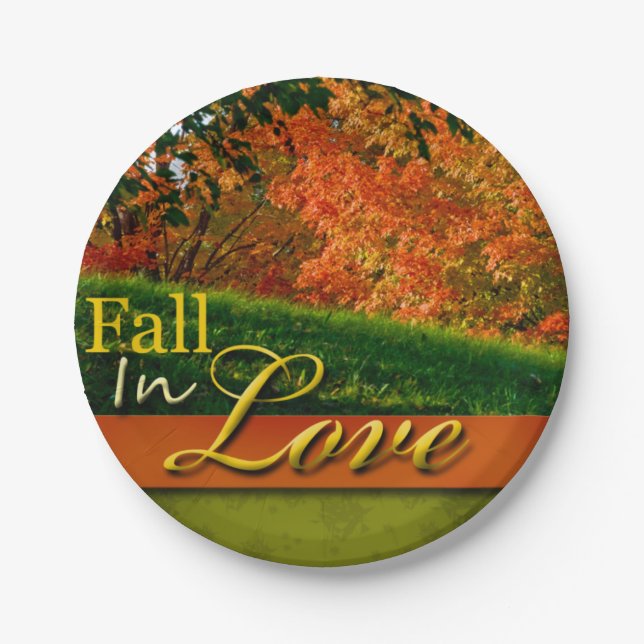 Autumn Wedding Scenic Fall In Love Foliage Photo Paper Plates (Front)