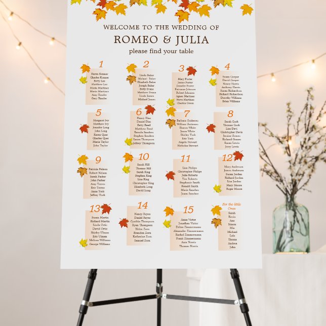 Autumn Wedding Seating Chart 15 Tables Foam Board (In Situ (Stand))