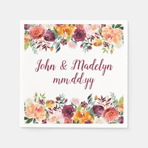 Autumn Wedding Serviette Watercolor Personalized Napkins