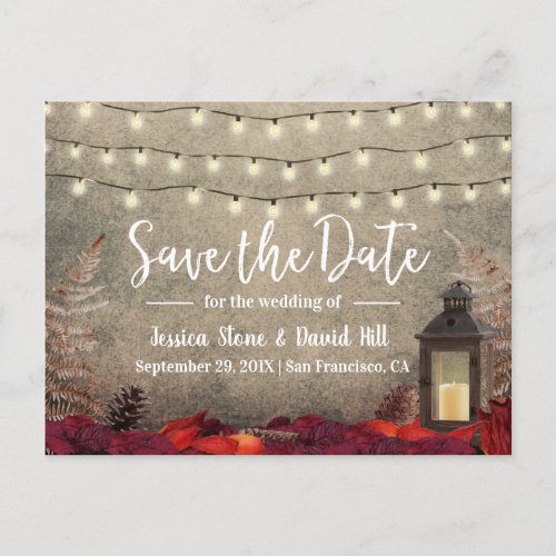 Autumn Wedding Vintage Lantern Save the Date Announcement Postcard