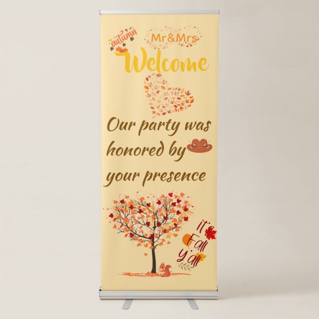 Autumn Wedding Welcome Banner – Fall Leaves Design (Front)