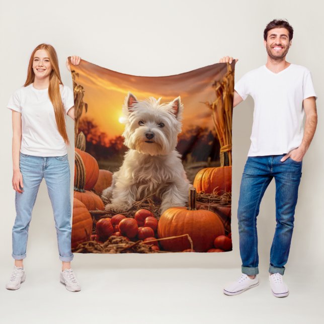 Autumn Westie – Bright & Cheerful Fleece Blanket (In Situ)