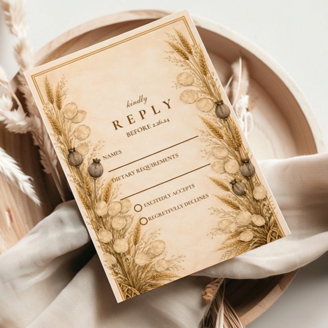 Autumn Wheat Botanical Wedding RSVP Card (Creator Uploaded)
