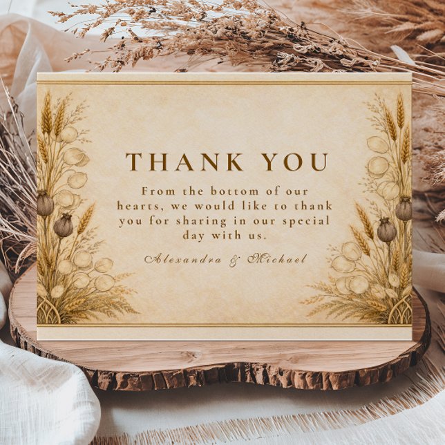 Autumn Wheat Botanical Wedding Thank You Card (Creator Uploaded)