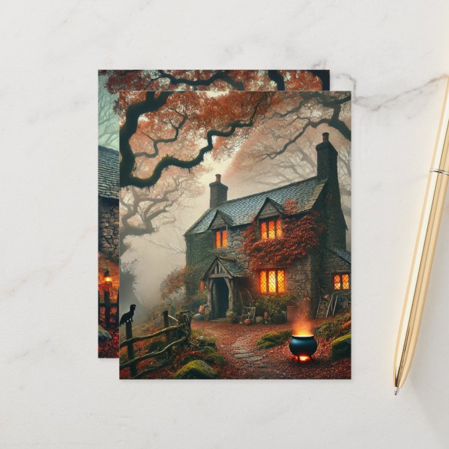 Autumn Whimsigoth Witches Cottage Scrapbook Paper (Front/Back In Situ)