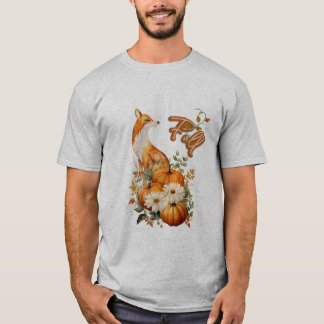 Autumn Whimsy: Fox, Pumpkins, and Fall Foliage T-Shirt