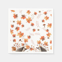 Autumn Whimsy - Hedgehog & Fall Leaves Napkins
