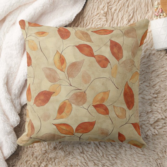 Autumn Whisper - Fall Leaves in Warm Earth Tones Throw Pillow (Blanket)