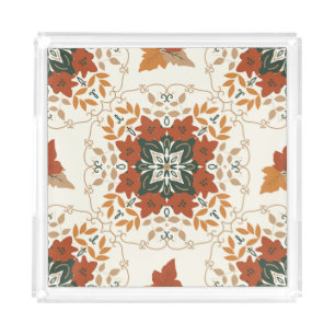 Autumn Whispers: Floral Geometric Blend Acrylic Tray