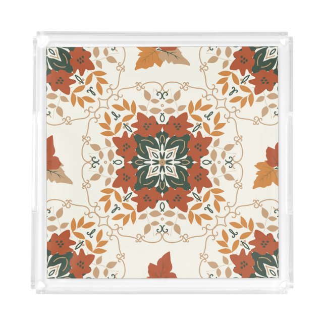Autumn Whispers: Floral Geometric Blend Acrylic Tray (Front)