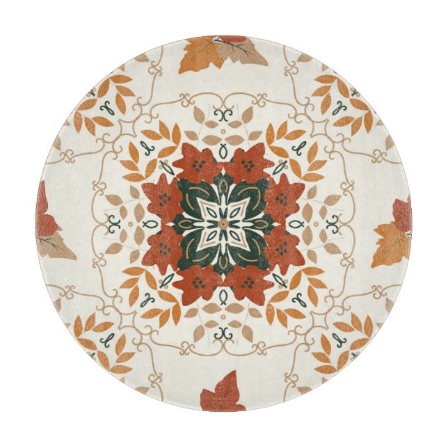 Autumn Whispers: Floral Geometric Blend Cutting Board (Front)