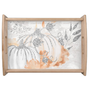 Autumn White And Silver Gray Pumpkins Serving Tray