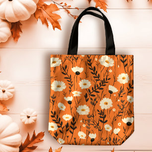 Autumn White Daisies on Orange Tote Bag
