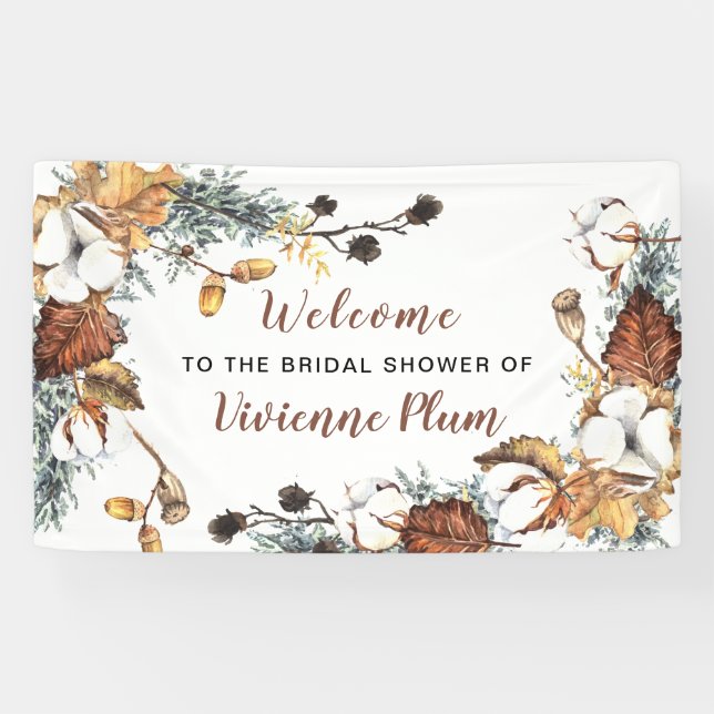 Autumn White Floral Bridal Shower Welcome Banner (Horizontal)