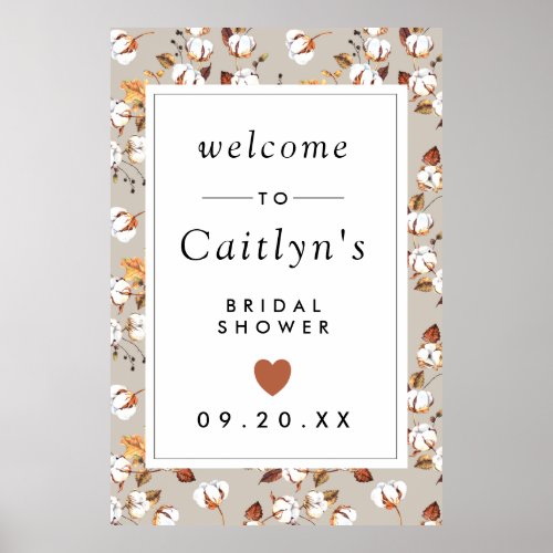 Autumn White Floral Bridal Shower Welcome Sign