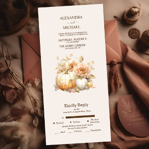 Autumn White Gold Glitter Pumpkin Wedding All In One Invitation