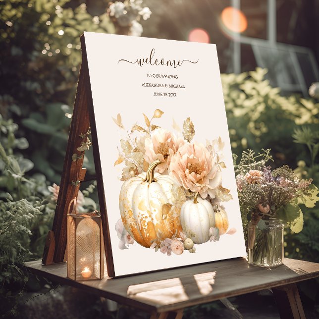 Autumn White Gold Glitter Pumpkin Wedding Foam Board (Creator Uploaded)