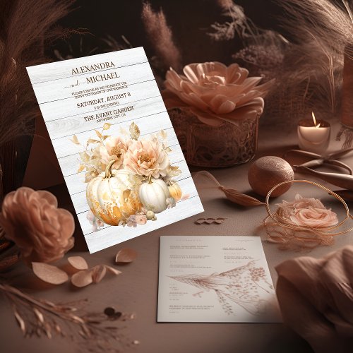 Autumn White Gold Glitter Pumpkin Wedding Invitation