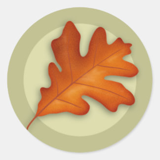 Autumn White Oak Leaf Round Sticker