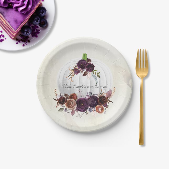 Autumn White Pumpkin Couple Baby Shower Paper Plates (Creator Uploaded)