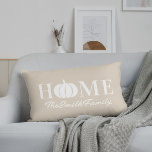 Autumn White Pumpkin Family Name Beige Lumbar Pillow