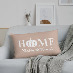 Autumn White Pumpkin Family Name Pink Lumbar Pillow