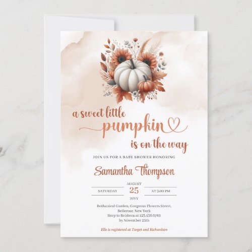 Autumn white pumpkin terracotta copper sunflowers invitation